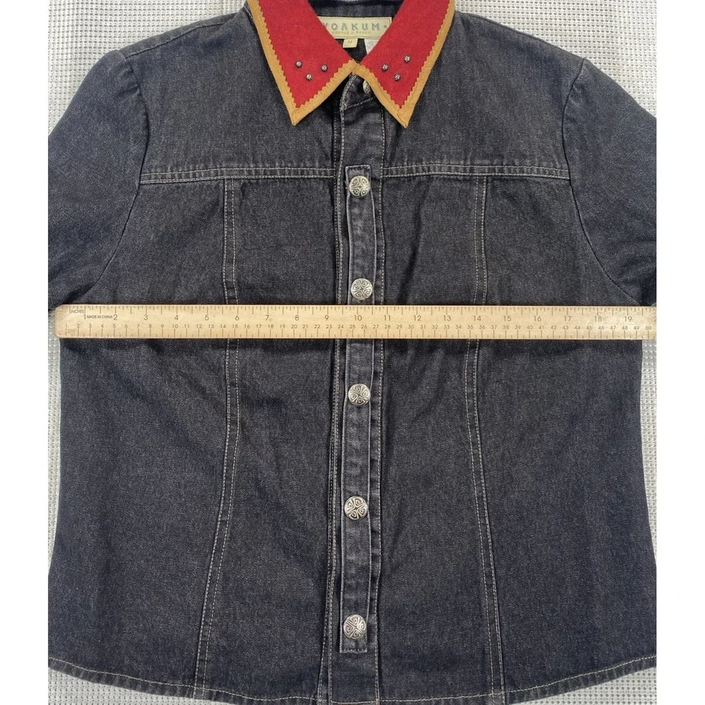 Double D Ranch Yoakum Women's Medium Black‎ Denim Jacket Beaded Collar